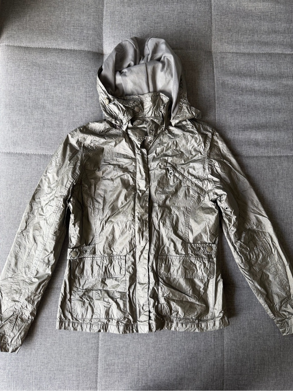 Lightweight Metallic Silver Hooded Women's Jacket